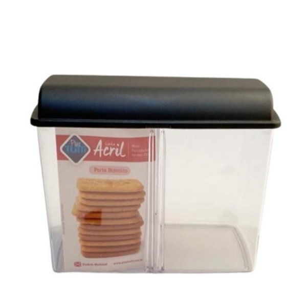 Porta Biscoito Bolacha Preto de Acrílico com Tampa + Divisória
