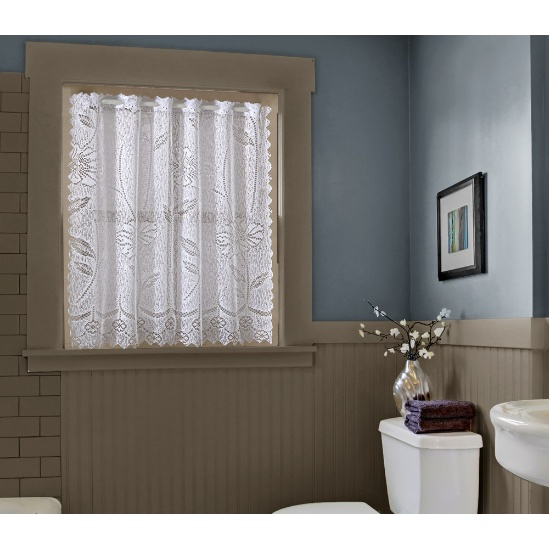 Cortina de Renda Branca Para Vitrô De Banheiro