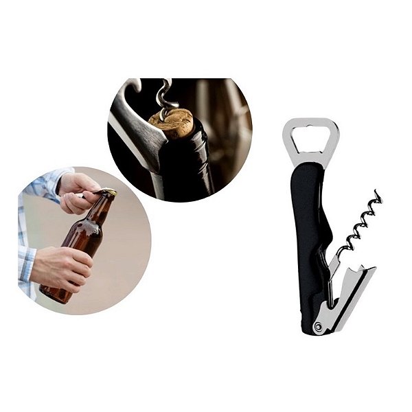 Saca Rolhas e Abridor de Garrafas Preto Borgonha  - Original Line 12Cm