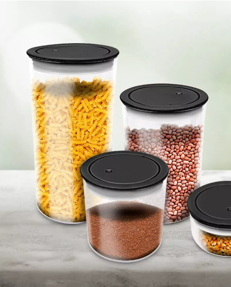 Potes Hermeticos Preto 3 Peças Acrilico Redondo Resistente Livre Bpa 1400ml 1000ml 600ml