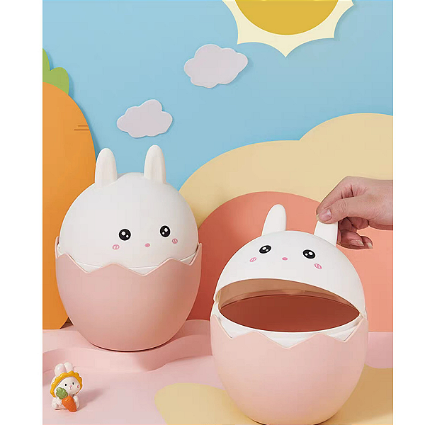 Lixeira de Mesa Com Tampa Coelho Rosa e Branco