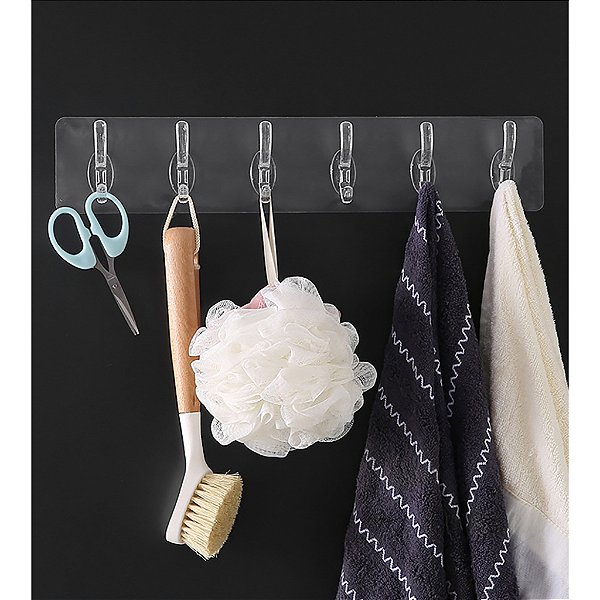 Suporte 6 Ganchos Adesivo Transparente Banheiro Cozinha