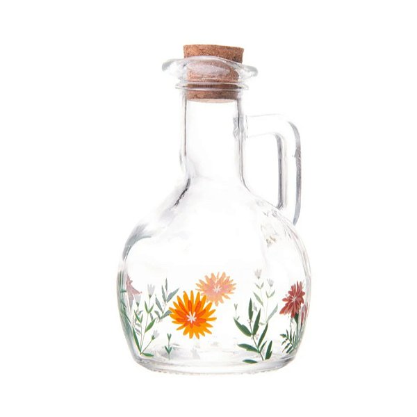 Garrafa Para Azeite Vidro Com Tampa Rolha Flora 180ml Lyor