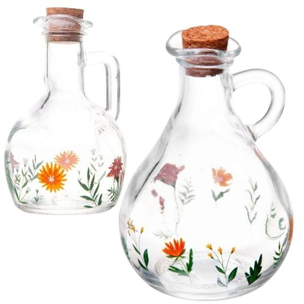 Kit 2 Garrafas Para Azeite De Vidro Flora 180 e 320ml Lyor