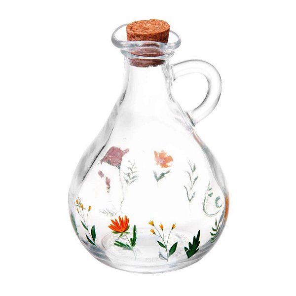 Garrafa Para Azeite De Vidro Com Tampa Rolha Flora 320ml Lyor