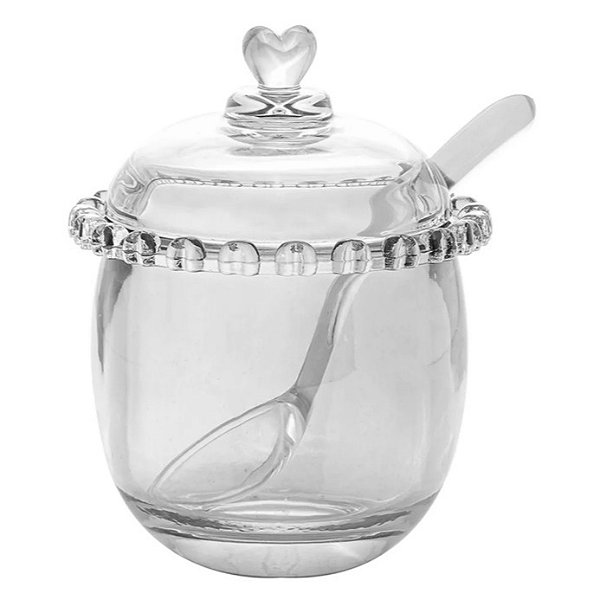 Açucareiro de Vidro Com Tampa e Colher Coração 12cm Lyor