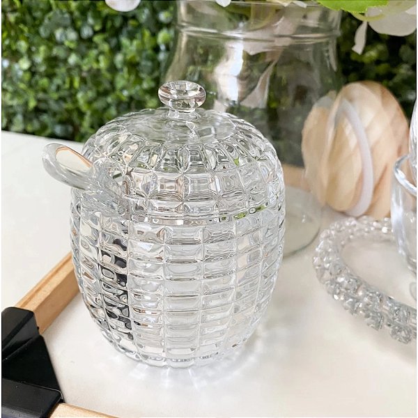 Açucareiro de Vidro Cristal Com Colher 210ml Tress Lyor