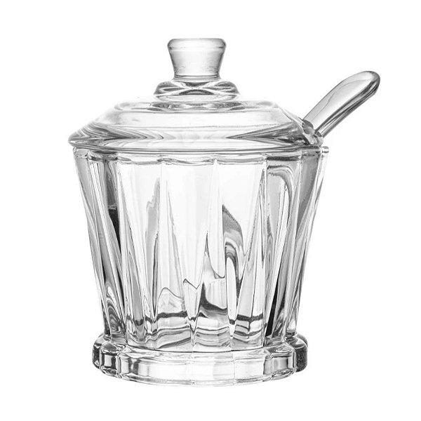 Açucareiro Vidro Cristal Com Tampa Colher 210ml Radial Lyor