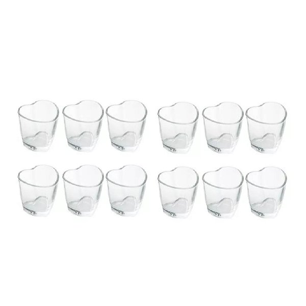 Kit 12 Copinhos Shot Sobremesa de Vidro Coração 50ml Lyor