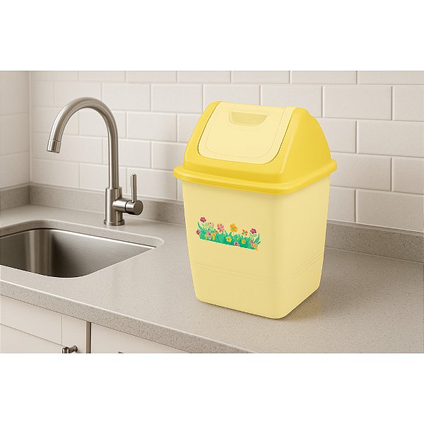 Lixeira Basculante De Cozinha Amarelo Floral 3,75 Litros