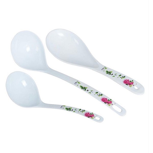 kit 3 Utensilios Para Servir Conchas e Colher Floral M.Lar