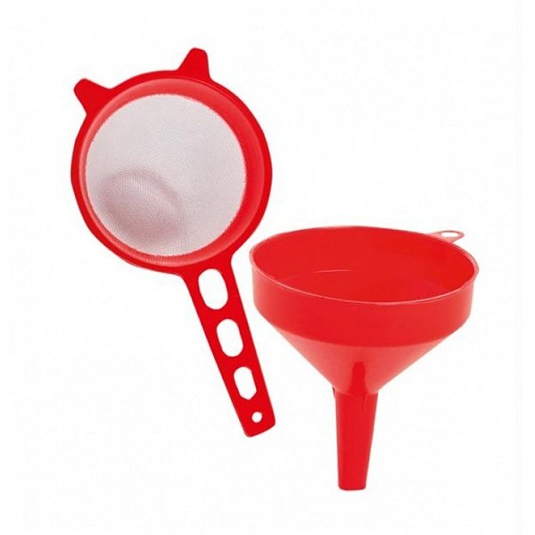 Kit Peneira Coador com Cabo + Funil Vermelho