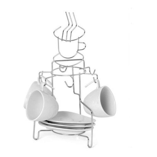 Suporte Porta Xicaras de Café e Pires Material Aramado Prata