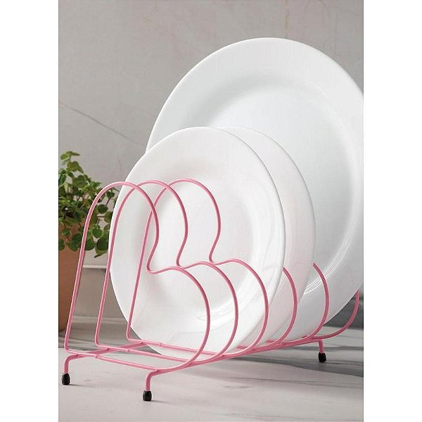 Escorredor Porta Pratos e Tampas Rosa Coração