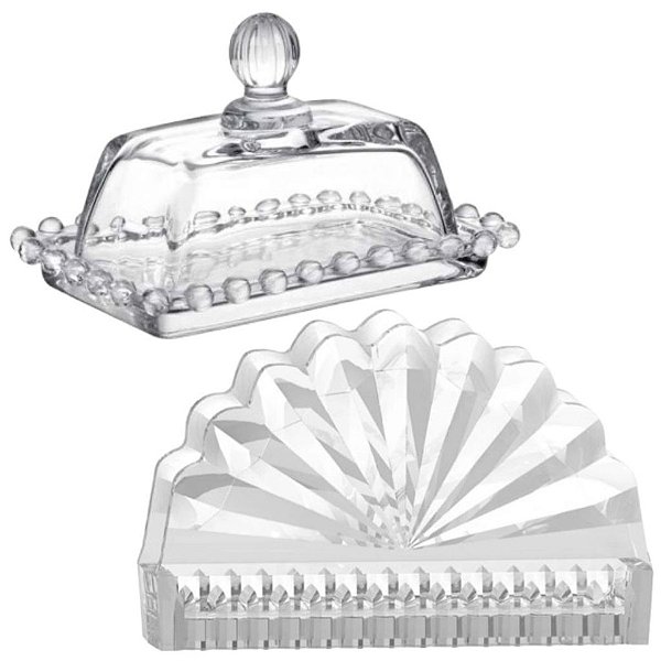 Kit Porta Guardanapos Vidro L'H  + Mantegueira Pérola 14cm