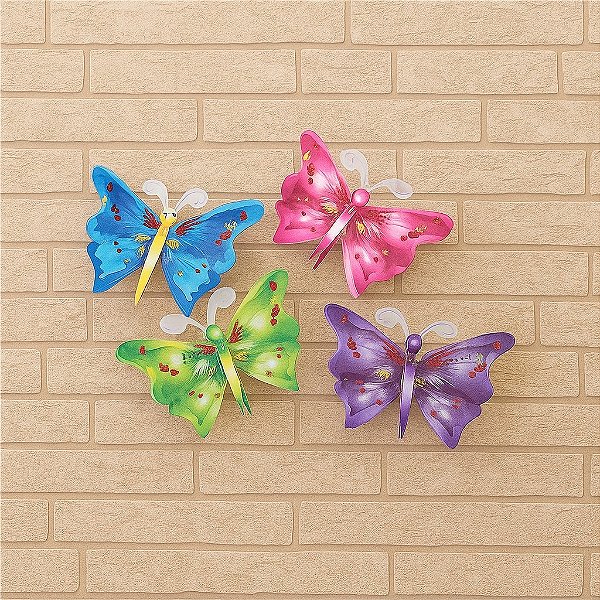 Cartela Adesivos de Parede Com 4 Borboletas 3D Coloridas C1345A