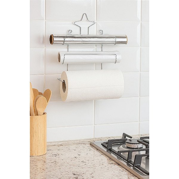 Suporte Porta Rolos Papel Toalha Aço Estrela Para Cozinha