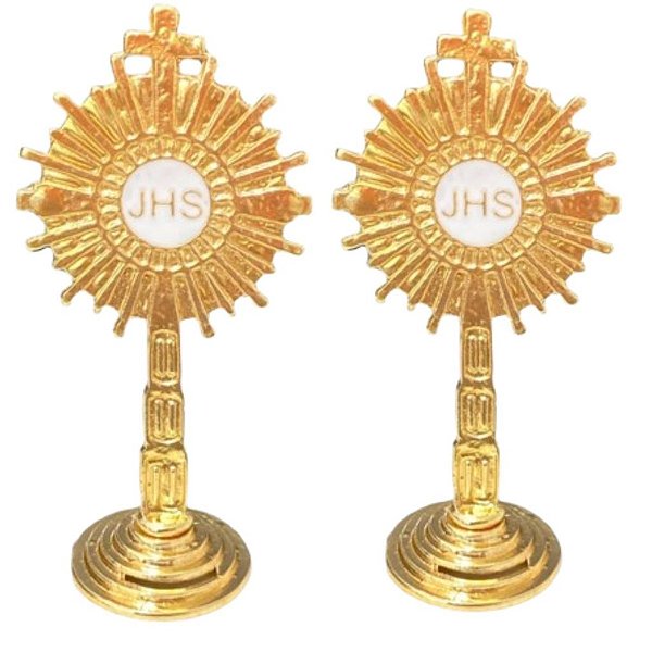 Kit 2 Mini Ostensorio Santissimo JHS Eucaristia Para Casa M2