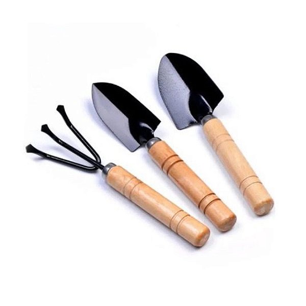 Kit Ferramentas para Jardinagem Pazinhas Rastelo Metal 3 Peças