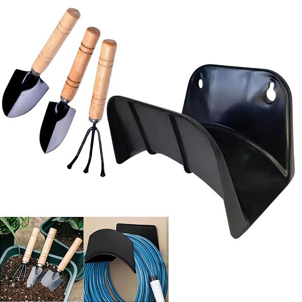 Kit Suporte Para Mangueira + 3 Ferramentas Para Jardinagem