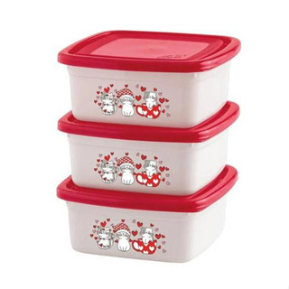 Kit 3 Potes Quadrados Gatinhos Com Tampa Vermelha 400ml