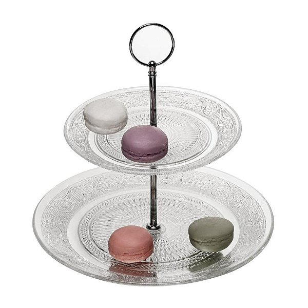 Prato Porta Doces Salgados de Vidro 2 Andares 25cm Angel Lyor