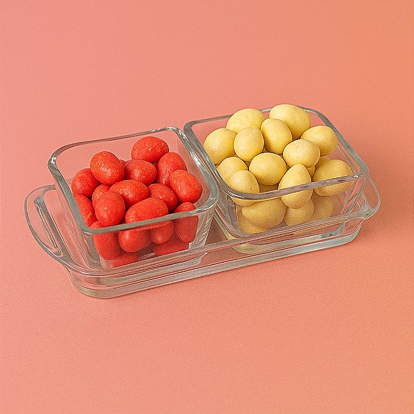 Petisqueira Molheira de Vidro 3 em 1 Com Alça Baroque