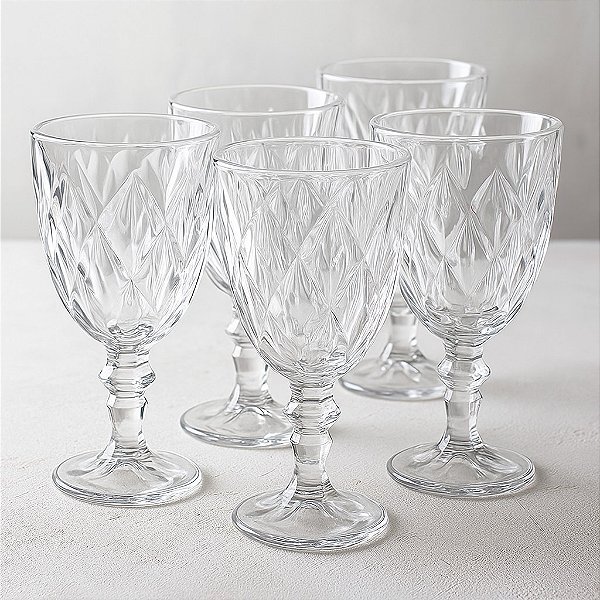 Kit 6 Taças de Vidro Para Água Vinho Suco Diamond 315ml C998