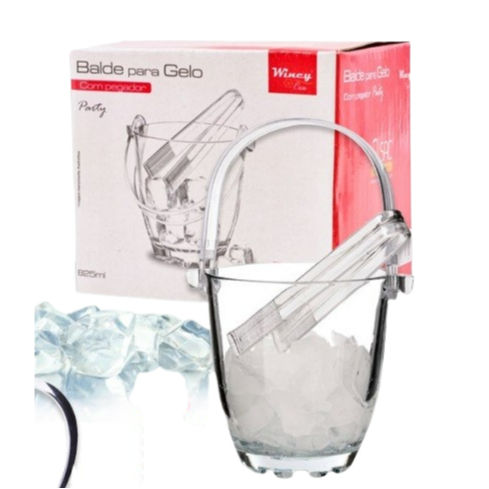Balde De Gelo Vidro Com Alça E Pegador Para Drinks Bebidas Wincy
