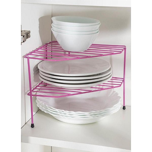 Prateleira Organizadora de Canto 3 Níveis Para Cozinha e Armário Inox Rosa