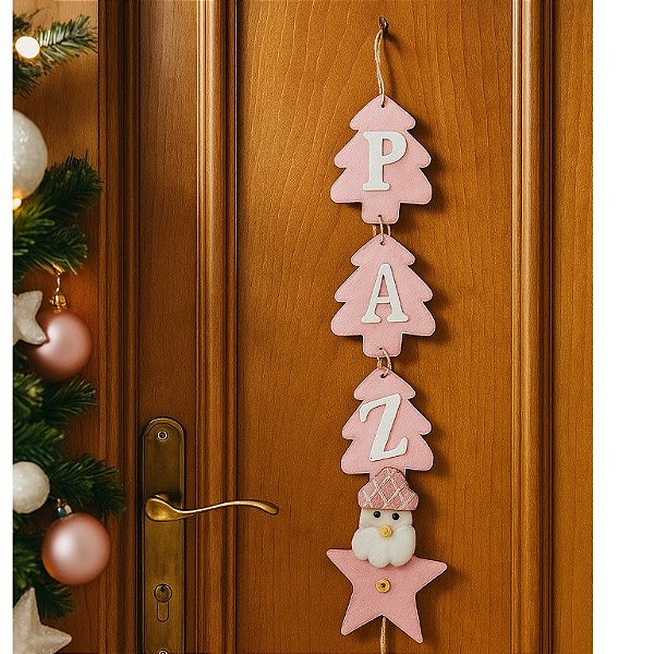 Enfeite Pendente Boneco de Penduar Paz Rosa 48cm