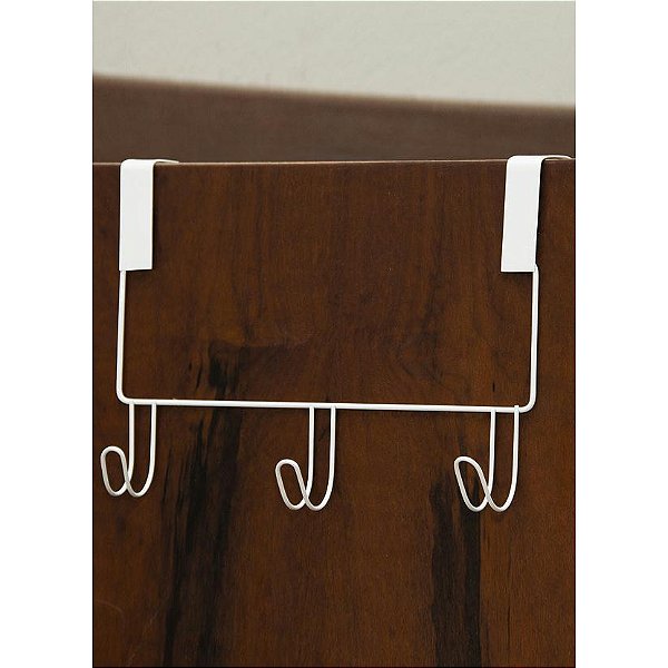 Cabide de Porta Encaixe com 3 Ganchos de Aço Branco C760