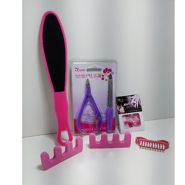 Kit Manicure Alicate Lixas Escova Unhas Separador 7 Pçs SET7