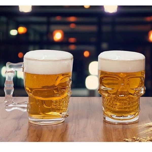 Caneca de Vidro 500ml Modelo Caveira Transparente