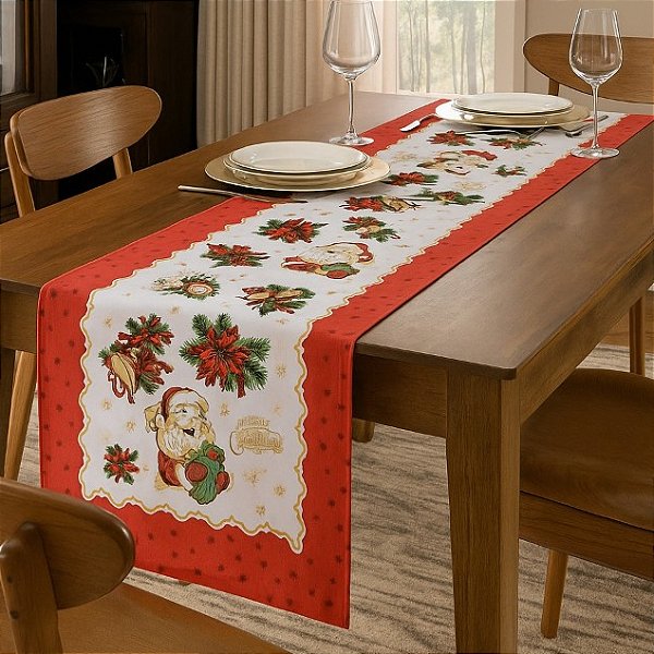 Trilho Caminho de Mesa Natal Vermelho Estampado 1m x 35cm