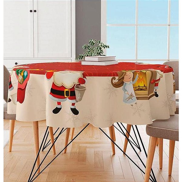 Toalha de Mesa Redonda Natal Papai Noel 1.45m Para 4 Lugares