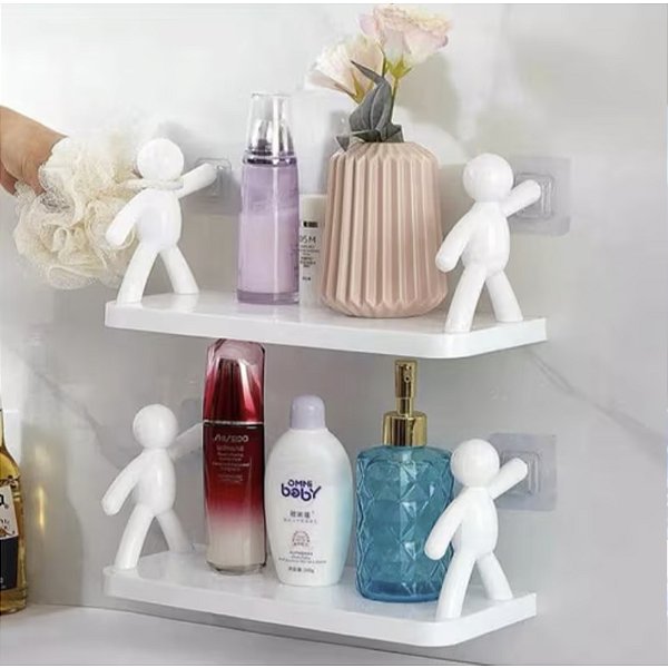 Prateleira Multiuso Com Adesivo Parede Boneco Branco 25,5cm