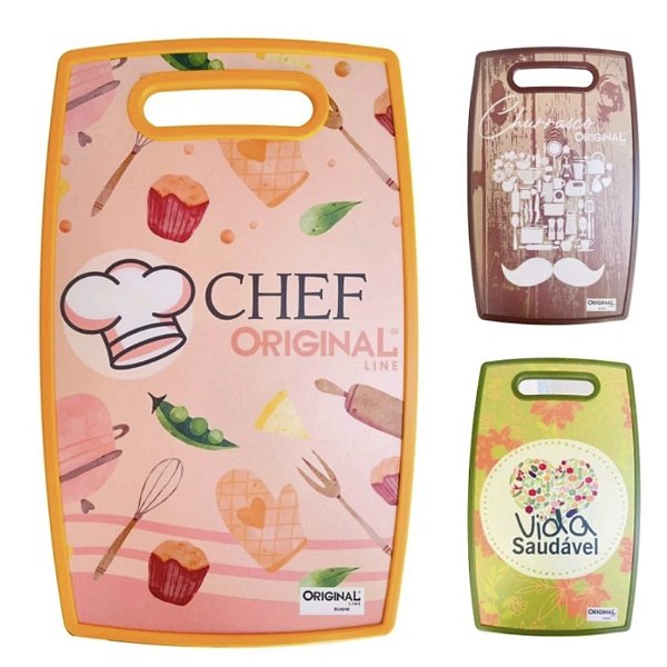 Tabua de Corte Carnes Legumes Frutas Estampada 30cm x 20cm