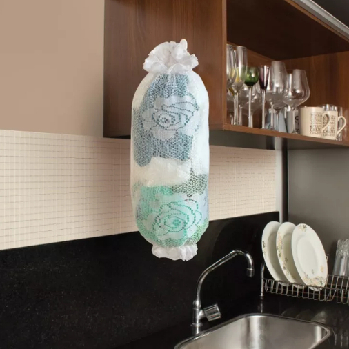 Puxa Saco Guarda Sacola Renda Branco Coleção Rosas