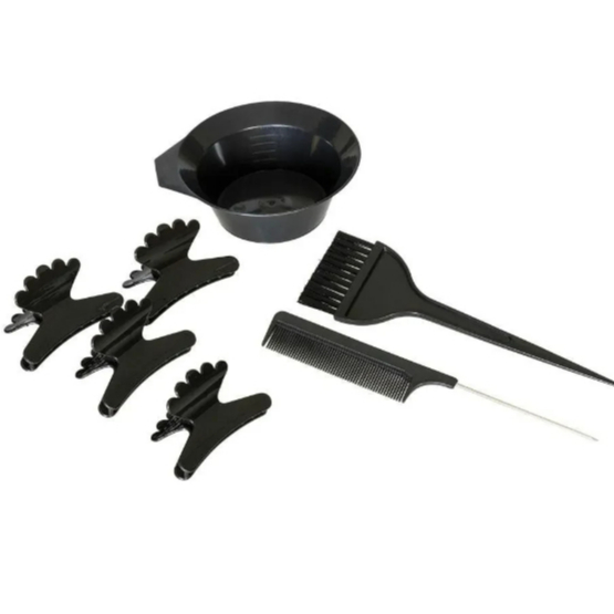 Kit Pintura de Cabelo Preto 7 Peças Pincel Pente Tigela Prendedores