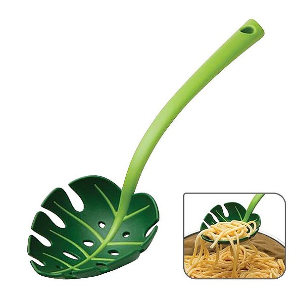 Escumadeira Para Legumes Macarrão Folha Verde 30cm