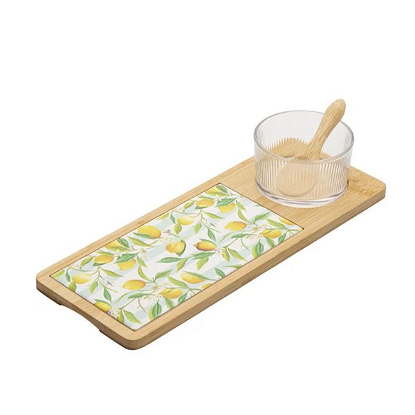 Kit para Servir Bandeja Tábua Molheira e Colher Limão Siciliano 4 Peças C951