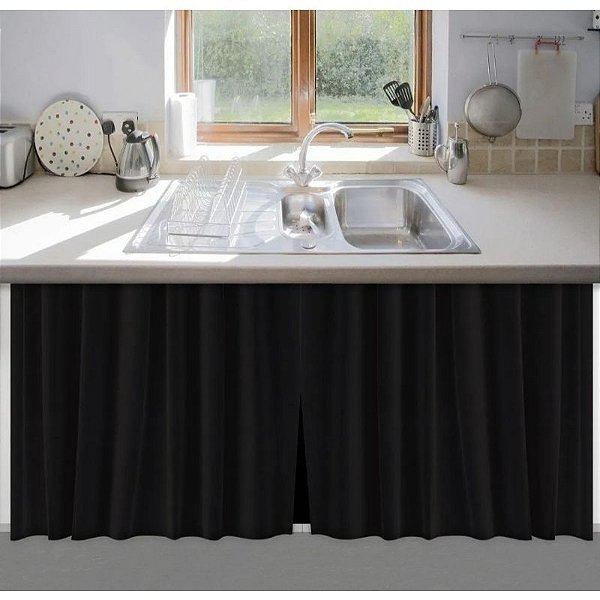 Cortina Para Pia de Cozinha Preta 1,38x0,80m