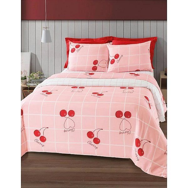 Jogo de Cama Queen Rosa 4 Peças Coleção Cereja