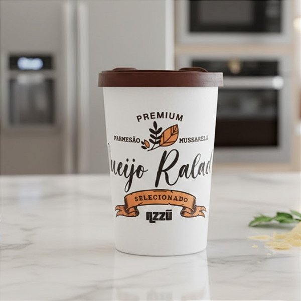 Porta Queijo Ralado Pote Hermético Branco Tampa Marrom C6221