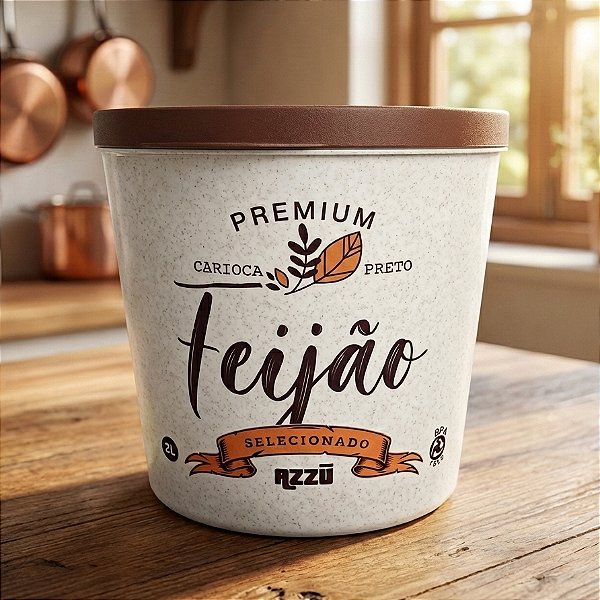 Pote de Armazenamento Hermético Premium Branco Tampa Marrom 2L Azzu