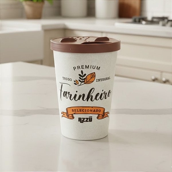 Farinheiro Premium Redondo Branco Tampa Marrom C6321