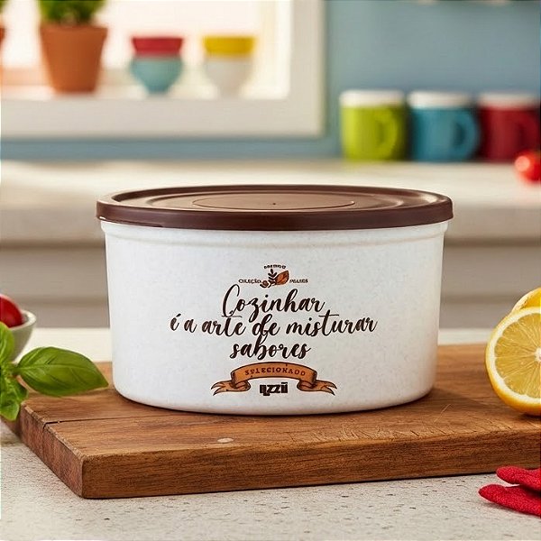 Pote Redondo Premium Branco Tampa Marrom 1800ml C0452