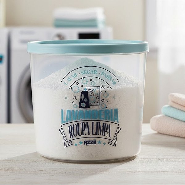 Pote Organizador Lavanderia Roupa Limpa Redondo Tampa Azul 2L R3001