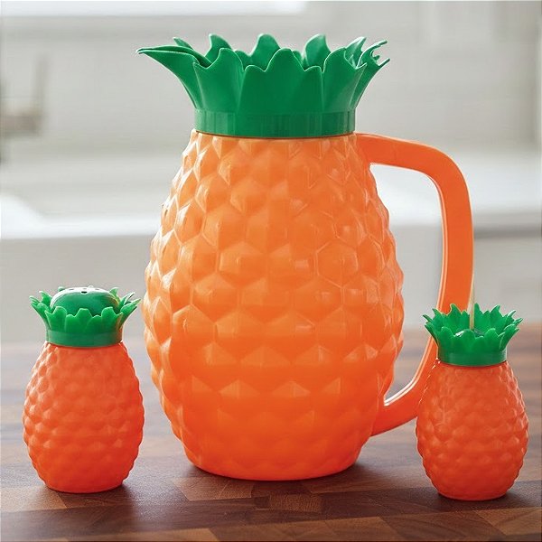 Kit Jarra Para Suco 1,5L + Saleiro + Paliteiro Abacaxi 3 Peças